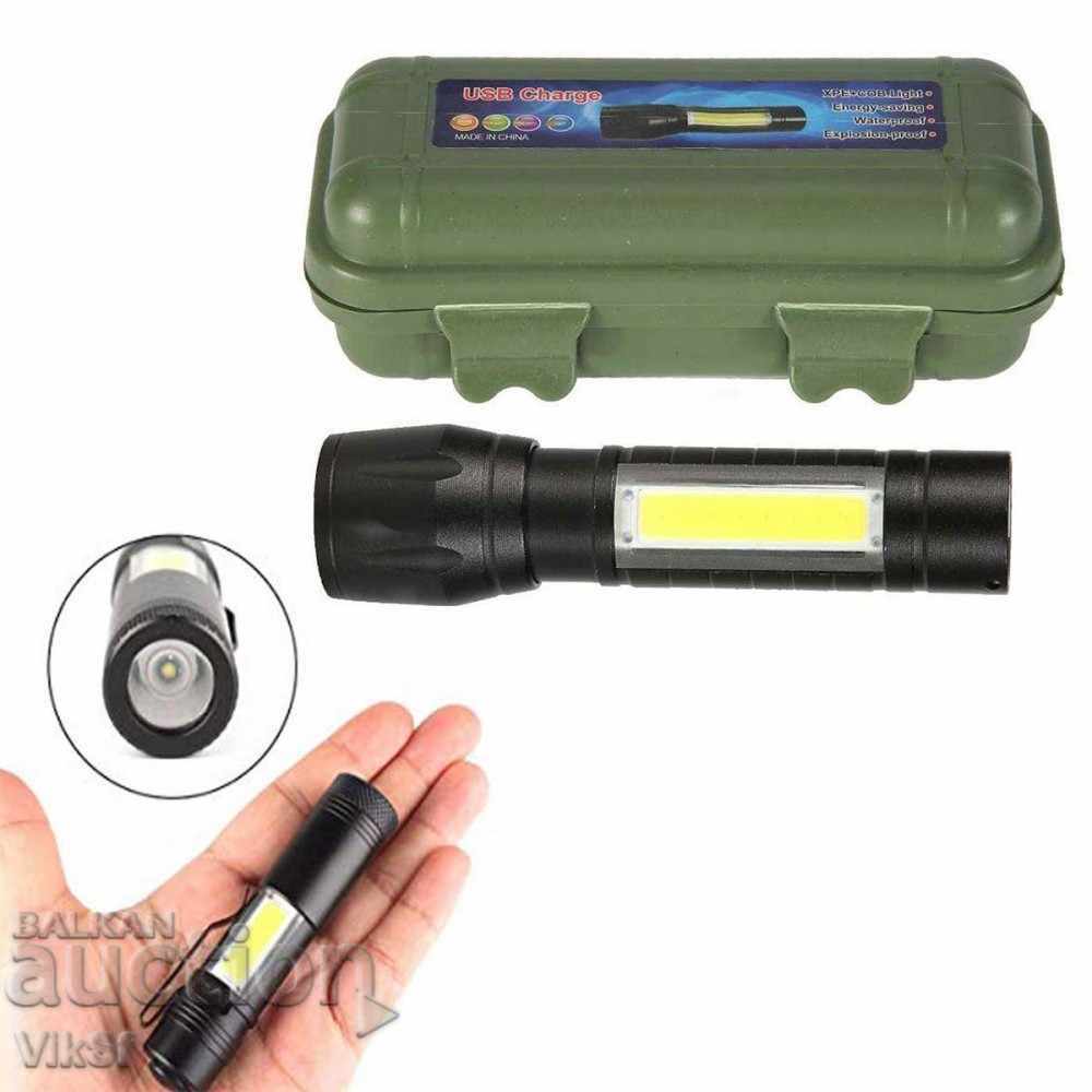Mini lanternă USB reîncărcabilă, CREE, lumină LED COB, zoom, - 5