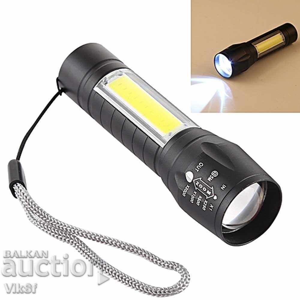 Rechargeable USB Mini Flashlight, CREE, COB LED Light, Zoom,