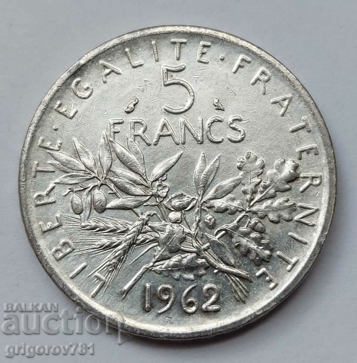 5 франка сребро Франция 1962 - сребърна монета #17