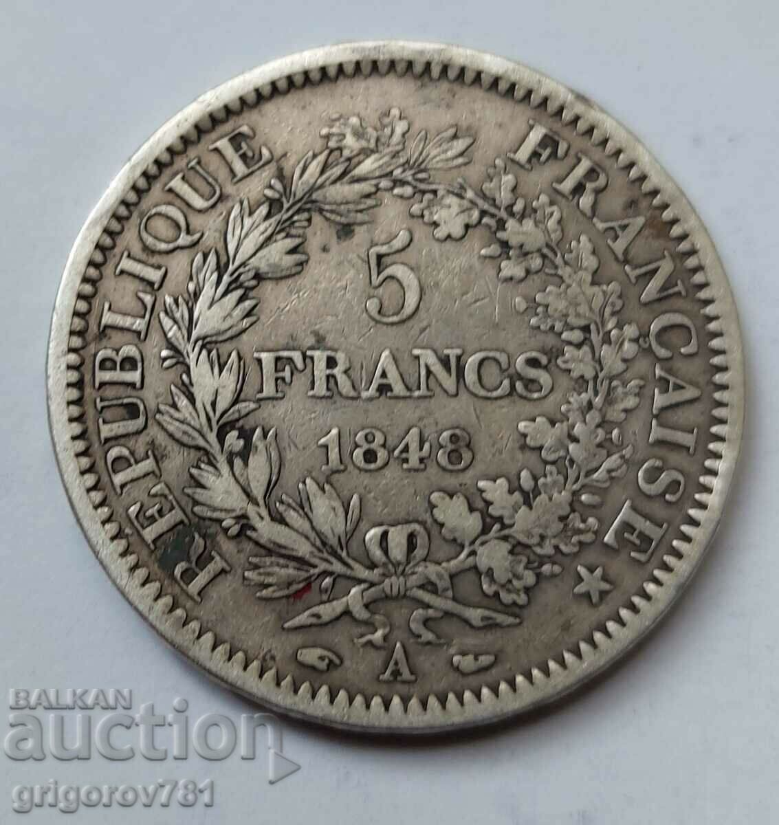 5 Φράγκα Ασήμι Γαλλία 1848 A - Ασημένιο νόμισμα #247