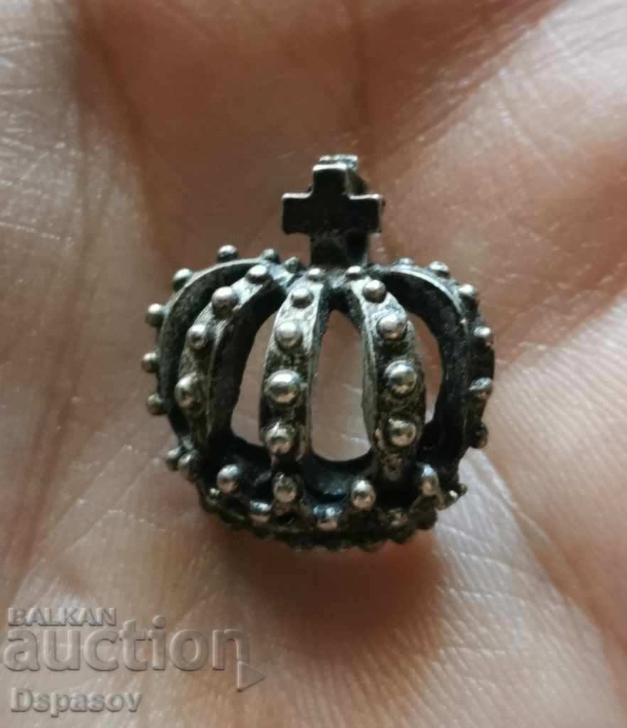 Antique Silver Crown Pendant with Cross