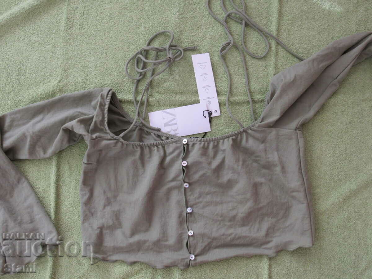 Κοντό τοπ με ισπανική λαιμόκοψη, μακριά μανίκια και τιράντες ZARA - 6 Κοντό τοπ με ισπανική λαιμόκοψη, μακριά μανίκια και τιράντες ZARA - 6