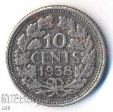 Netherlands - 10 cents 1938 - silver