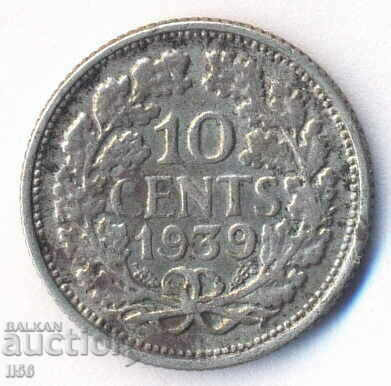 Нидерландия - 10 цента 1939 - сребро
