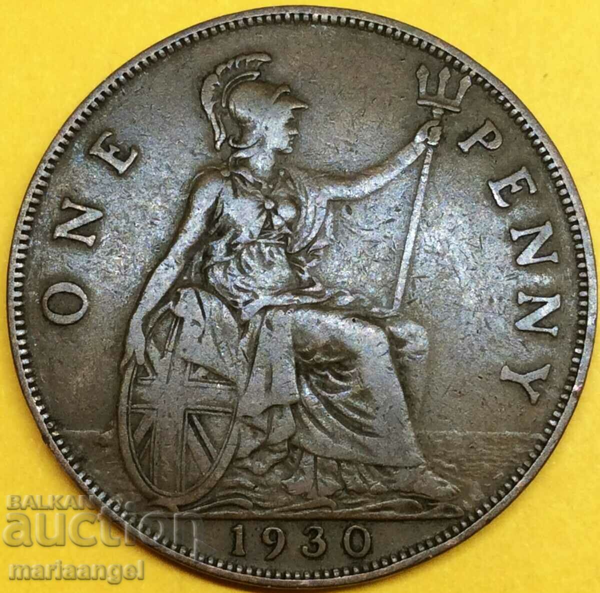 Великобритания 1 пени 1930 Джордж V 30мм бронз