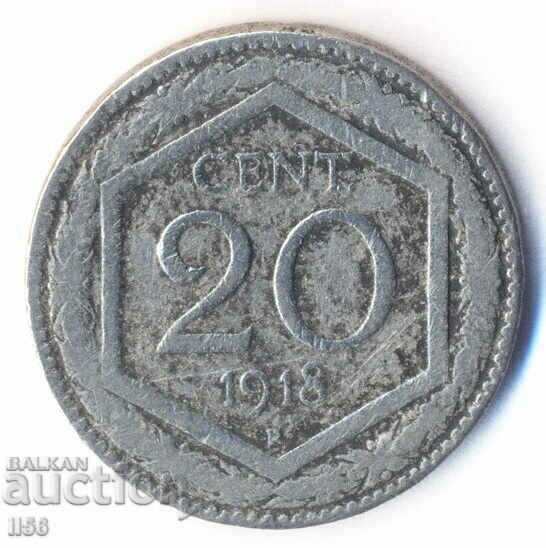 Италия - 20 чентезими 1918 - буква R