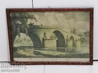 Old engraving lithograph of a bridge in Harmanli