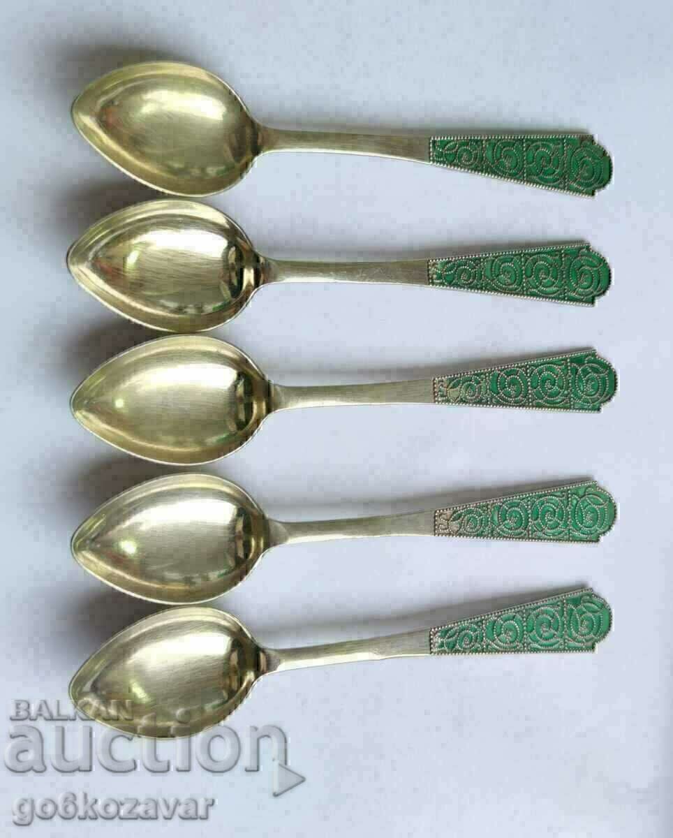 Auction  Silver spoons USSR-Russia Niello-gilt Markings Perfect