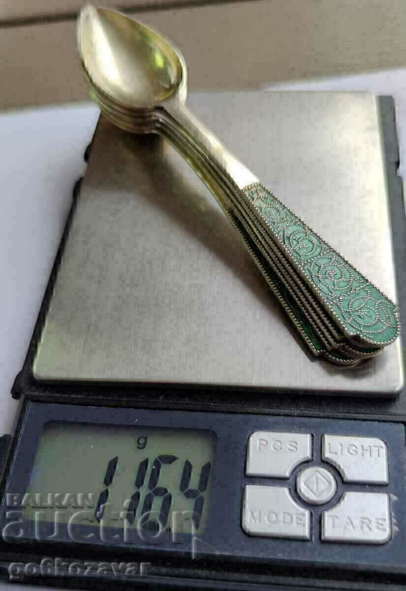 Silver spoons USSR-Russia Niello-gilt Markings Perfect - 5