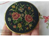 Vintage lady's mirror, tapestry embroidered roses