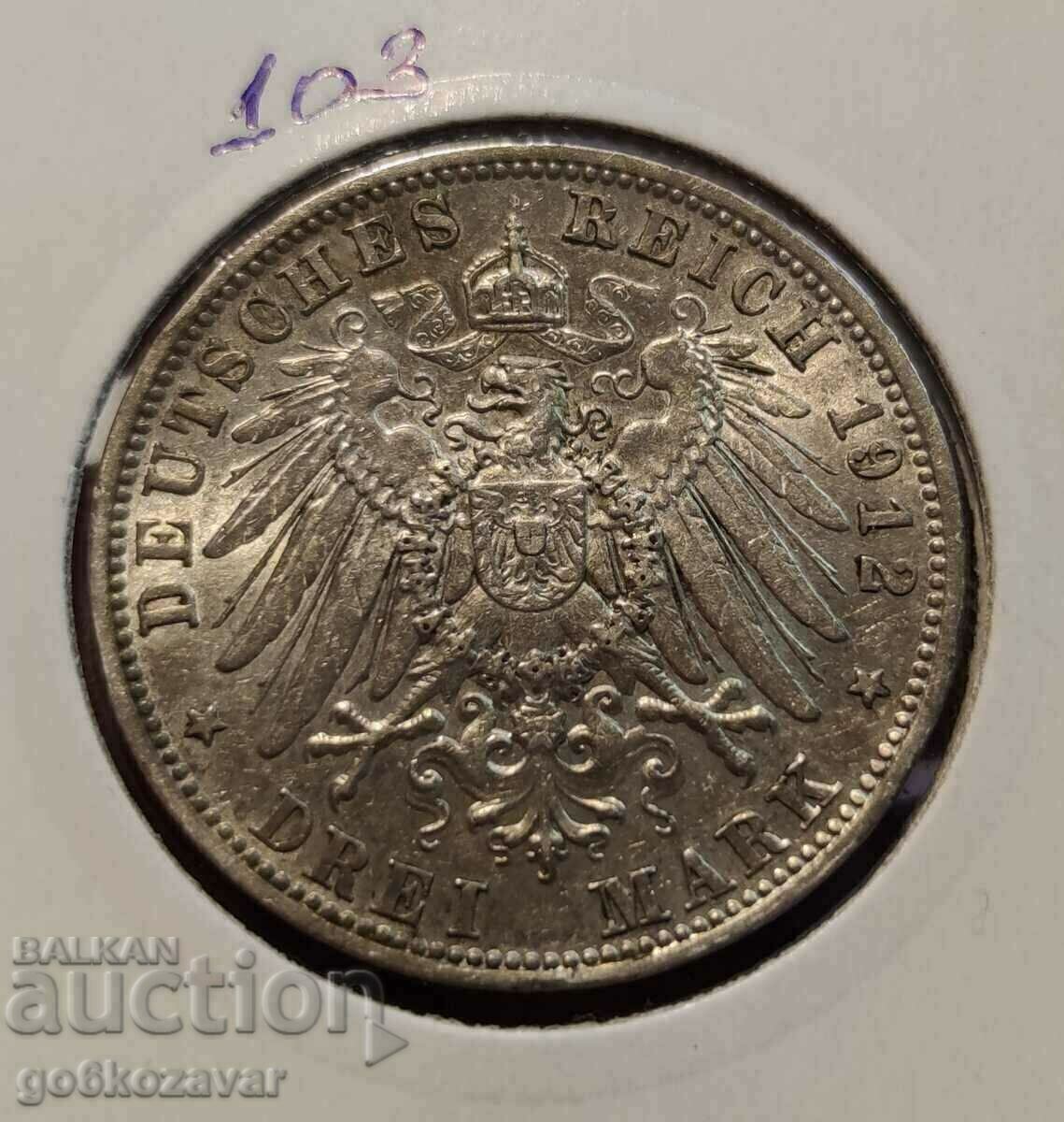 Германия Бавария 3 марки 1912г Сребро Колекция ! - 6