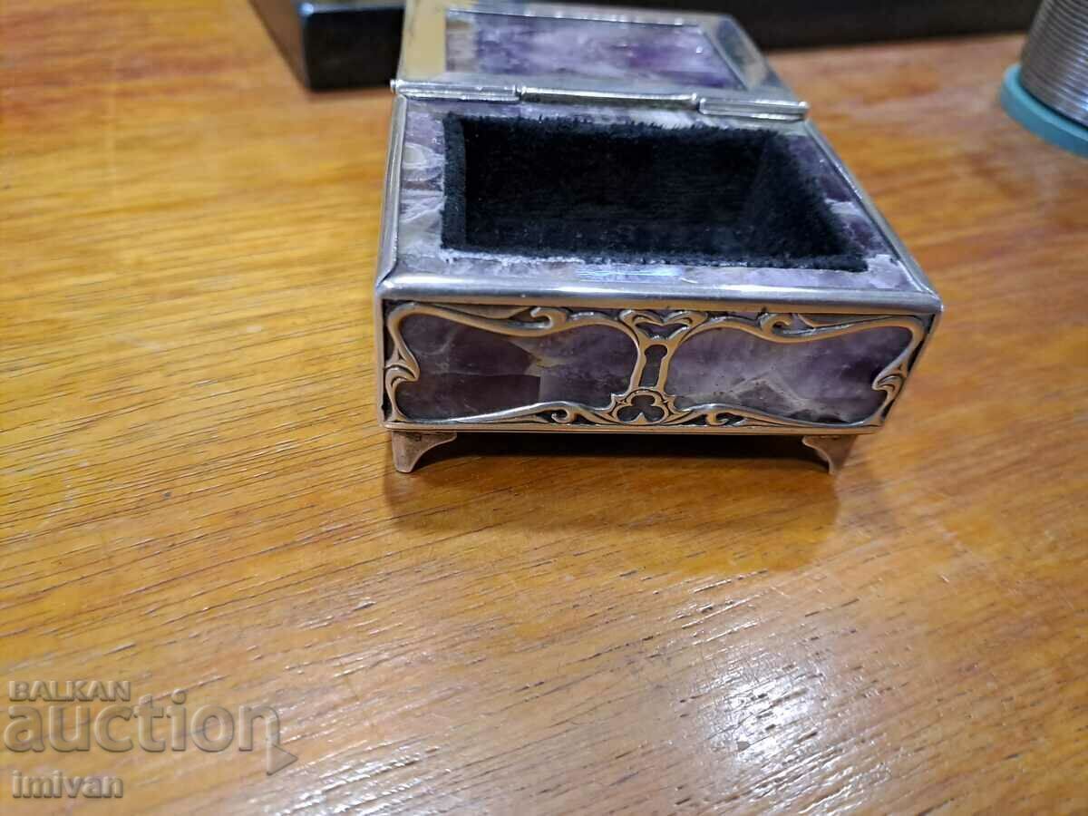 Amethyst stone box with silver fittings - 5 Amethyst stone box with silver fittings - 5