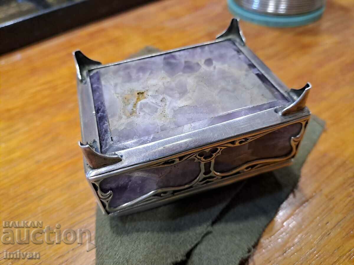 Amethyst stone box with silver fittings - 6 Amethyst stone box with silver fittings - 6