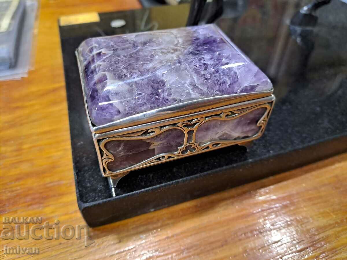 Amethyst stone box with silver fittings - 7 Amethyst stone box with silver fittings - 7