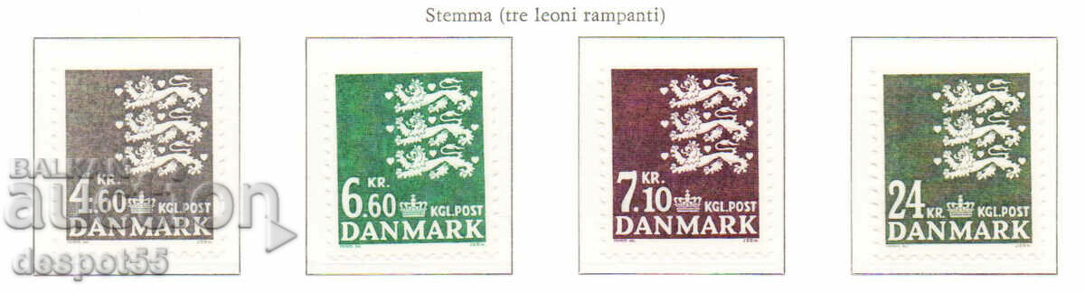 1988. Δανία. Εθνόσημο - τρία στυλιζαρισμένα λιοντάρια.