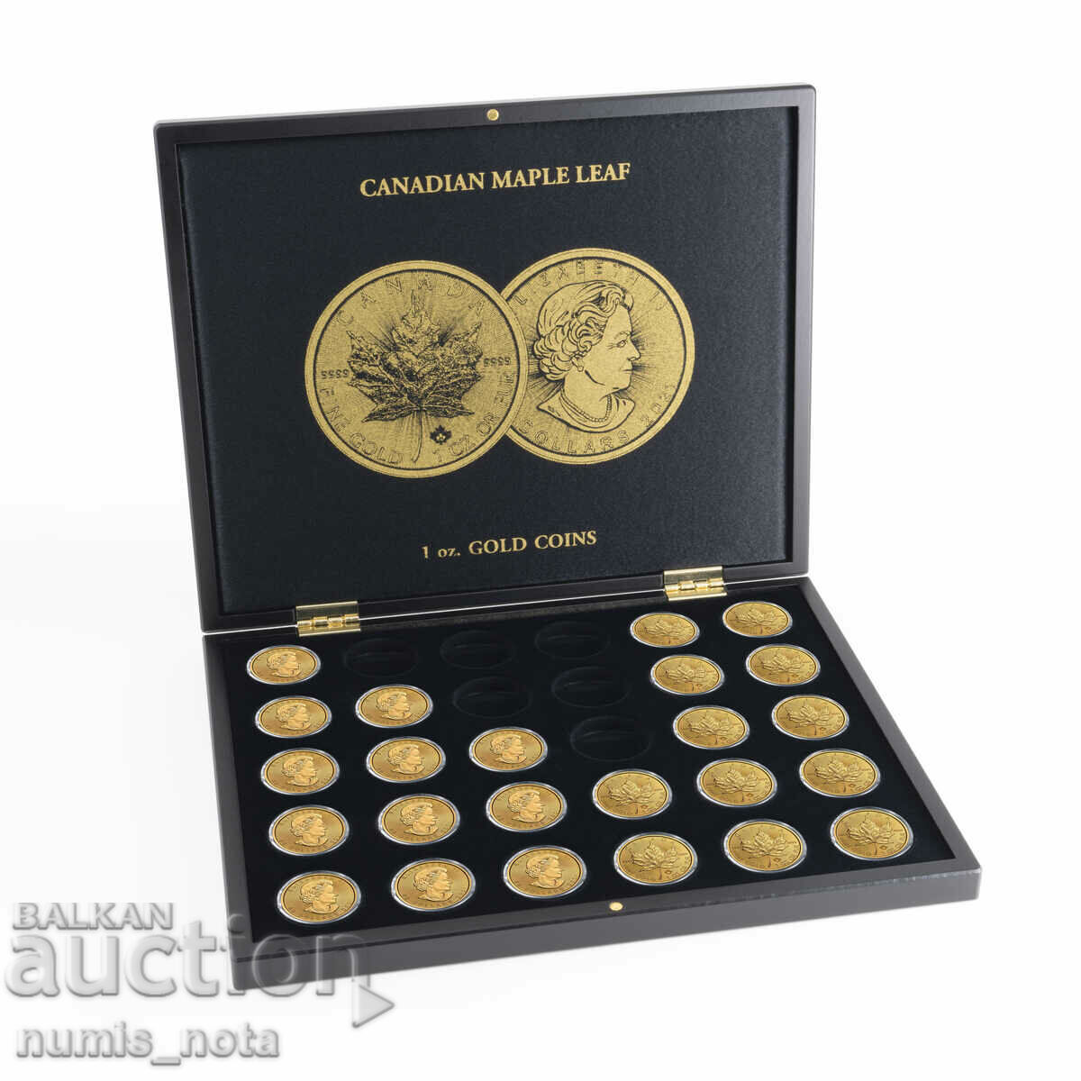 κουτί πολυτελείας για 30 χρυσά νομίσματα της 1 ουγκιάς. φύλλο σφενδάμου