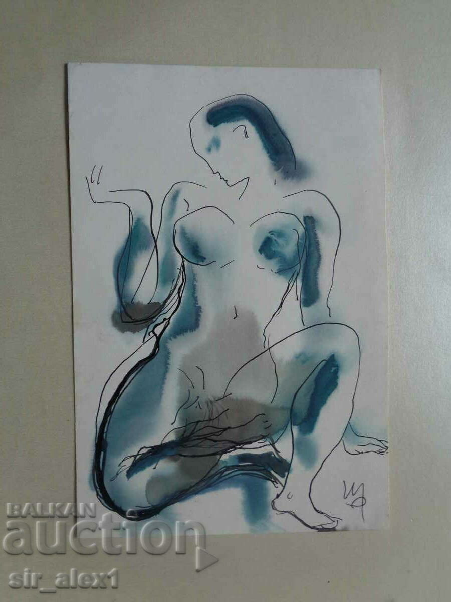 Еротична рисунка Иван Филчев - туш/акварел 22 х 15 см.