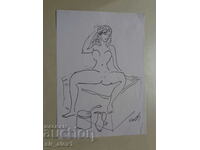 Desen erotic Ivan Filchev - tuș/acuarelă 29 x 21 cm.