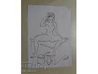 Desen erotic Ivan Filchev - tuș/acuarelă 29 x 21 cm.