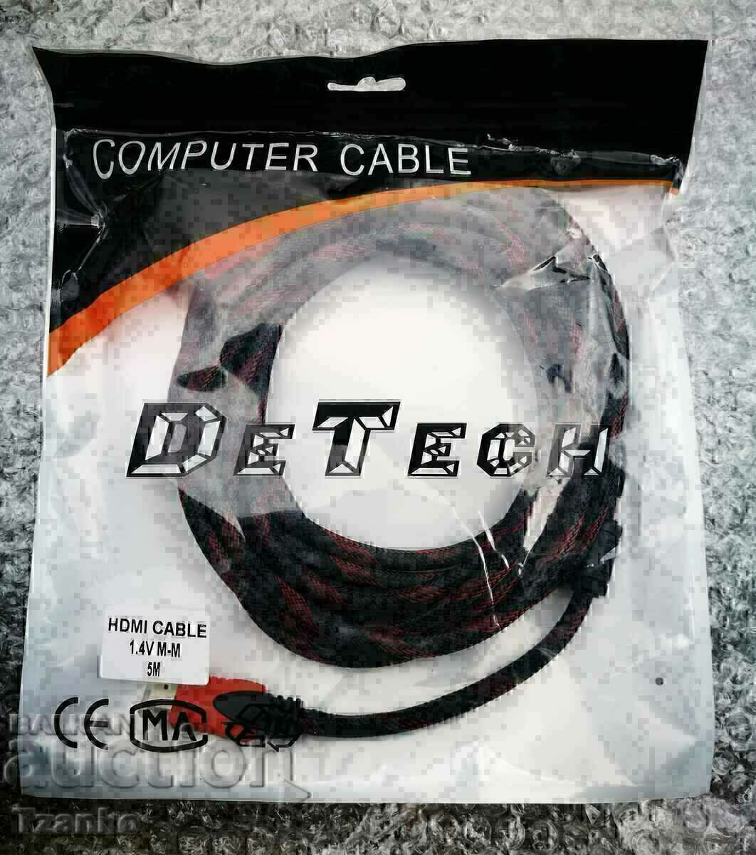 Доставка на Кабел DeTech HDMI - HDMI M/М, 5m, с оплетка и ферит