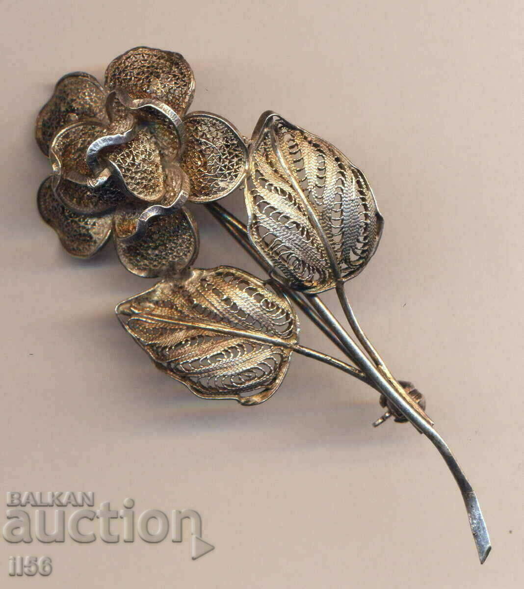 Silver brooch - rose - filigree 03