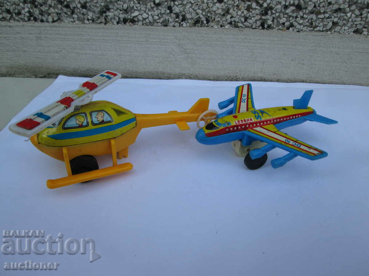 OLD CHILDREN'S TOY PLANE AND HELICOPTER