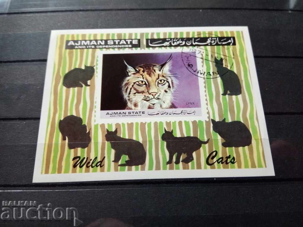Ajman, a non-perforated block of cats from 1971.