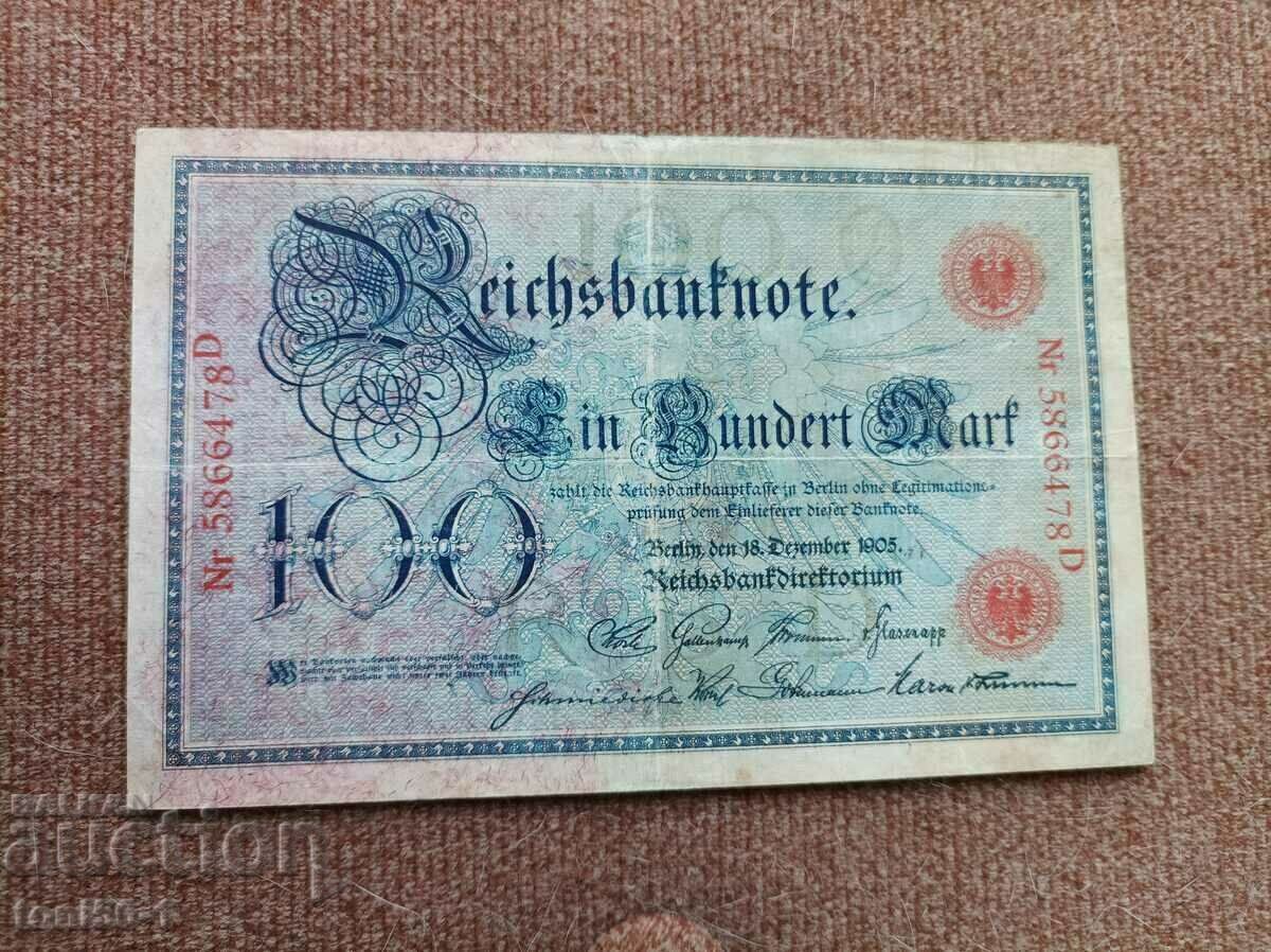 Германия 100 марки 1905 - малък номер 24мм