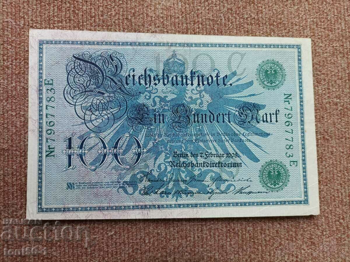 Германия 100 марки 1908 - зелен номер XF
