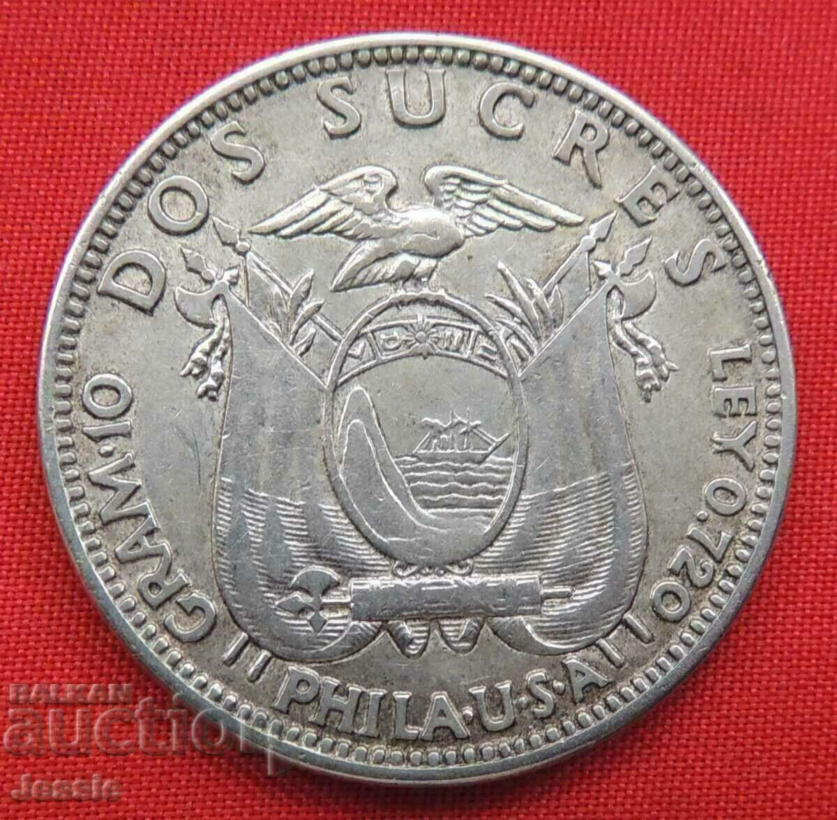 2 sucres 1928 Ecuador silver Rare! 2 sucres 1928 Ecuador silver Rare!