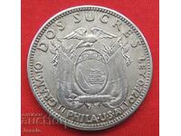 2 sucres 1928 Ecuador silver Rare!