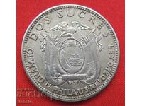 2 sucres 1928 Ecuador silver Rare!