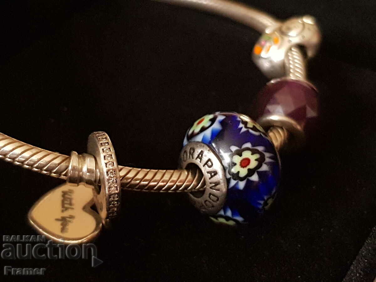 ORIGINAL PANDORA silver bracelet with 5 charms - 5 ORIGINAL PANDORA silver bracelet with 5 charms - 5