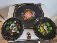 Lot of hand painted USSR metal trays