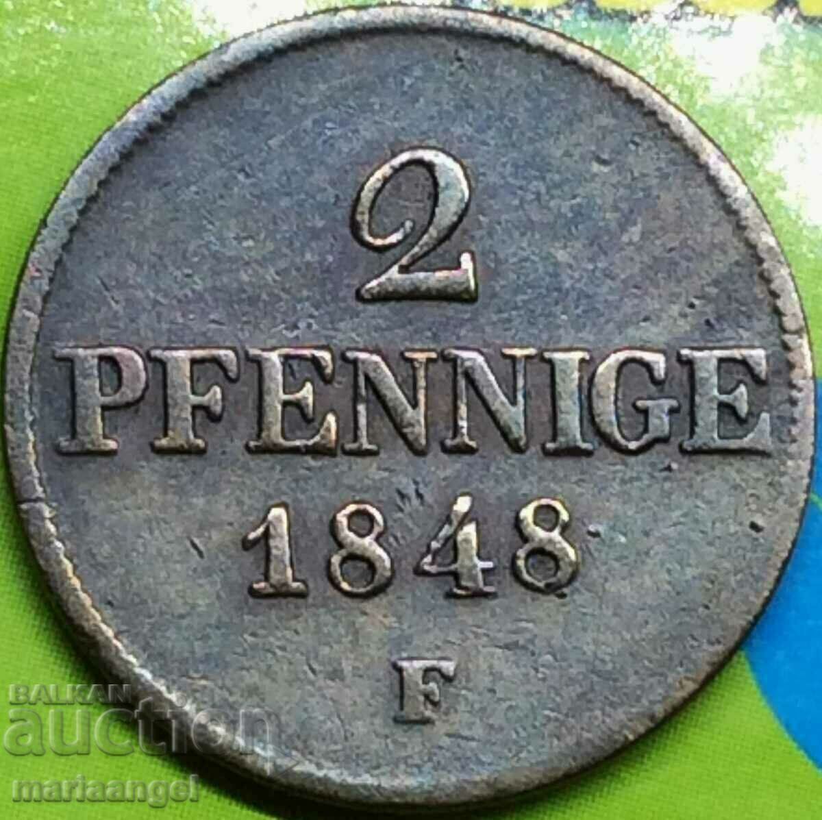 Saxonia 2 pfennig 1848 Germania miere