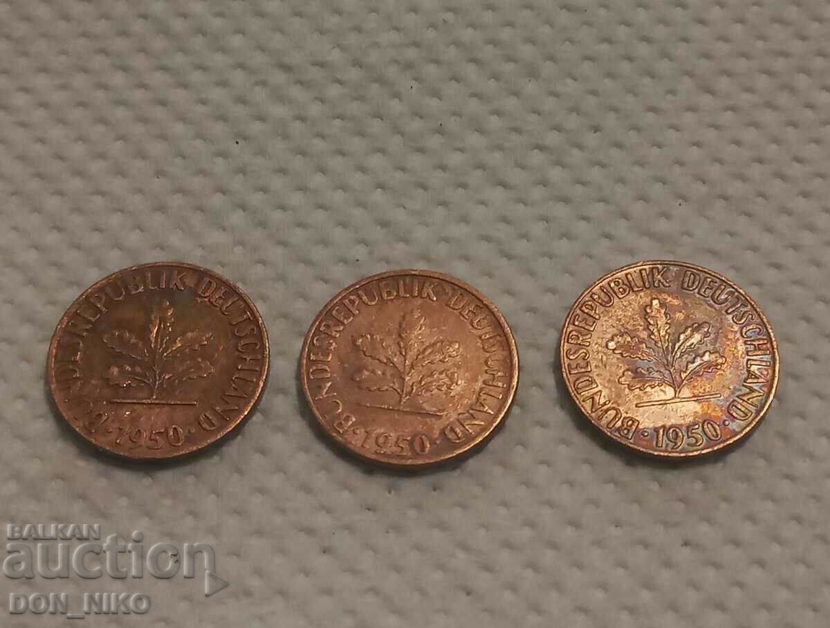 Pfenning 1950 three issues with Letters: D.J,F - 5 Pfenning 1950 three issues with Letters: D.J,F - 5