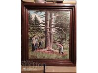 Woodcutters oil canvas painting