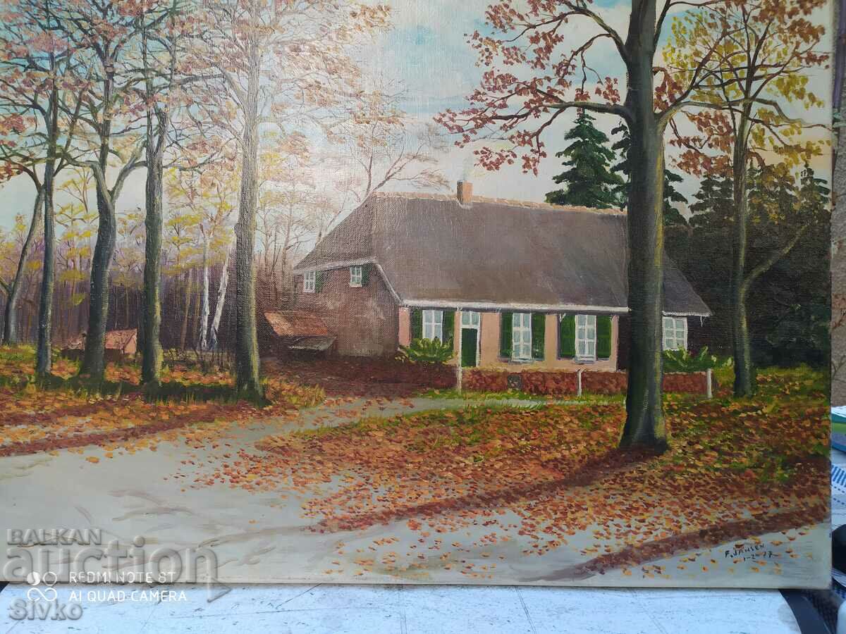 Oil painting, canvas, house