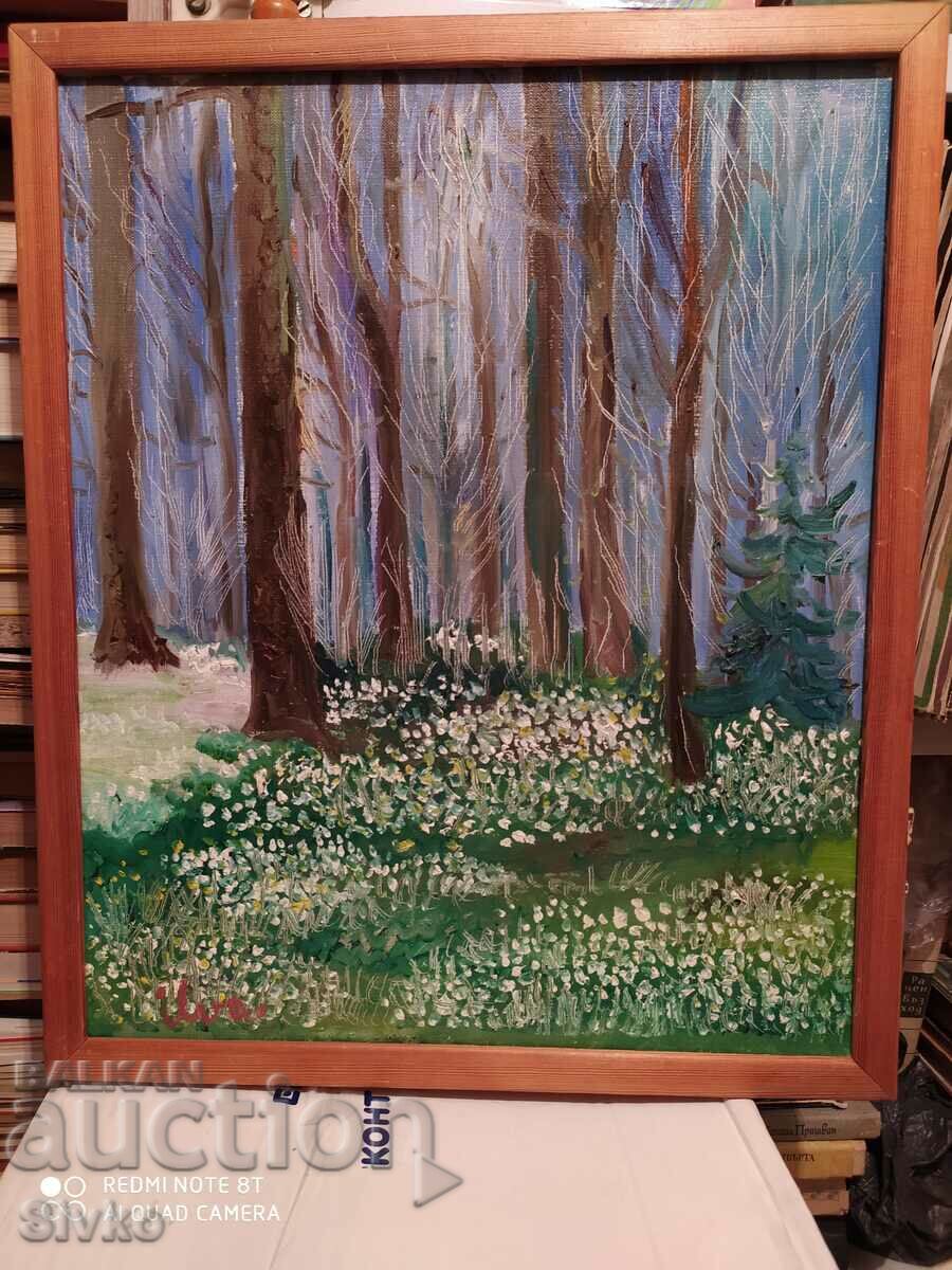 Painting oil canvas forest meadow