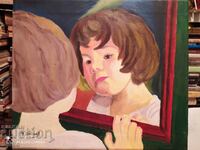 Painting oil canvas child and mirror