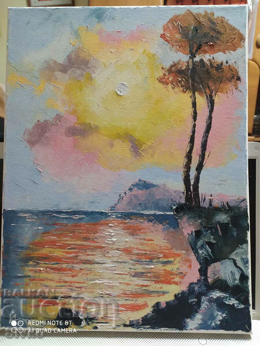 Painting oil canvas sunset