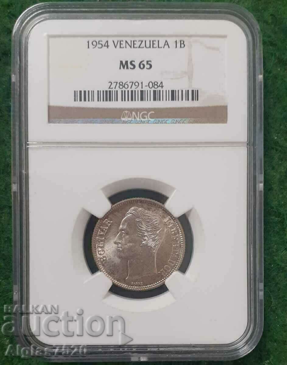 1 bolivar/argint, Venezuela/1954.MS 65