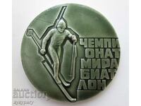 Placă veche cu medalie World Biathlon Belarus URSS 1974