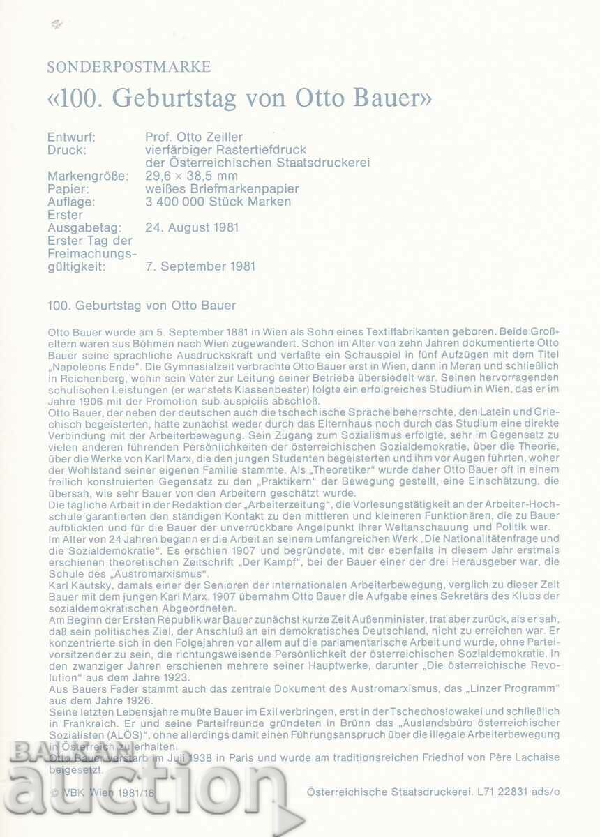 Map maximum 1981 Austria Otto Bauer with price 1.50 BGN | € 0.77 Map maximum 1981 Austria Otto Bauer with price 1.50 BGN | € 0.77