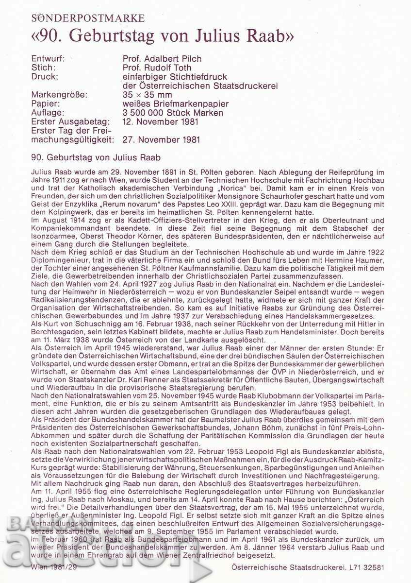 Map maximum Austria 1981 Julius Raab with price € 0.80 | 1.56 BGN