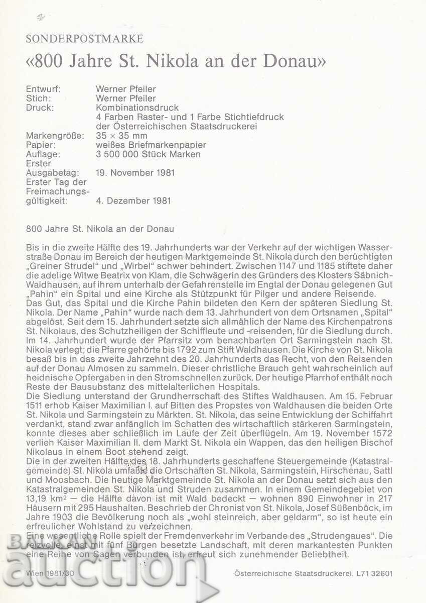 Map maximum Austria 1981 St. Nicholas an der Donau with price € 0.80 | 1.56 BGN Map maximum Austria 1981 St. Nicholas an der Donau with price € 0.80 | 1.56 BGN