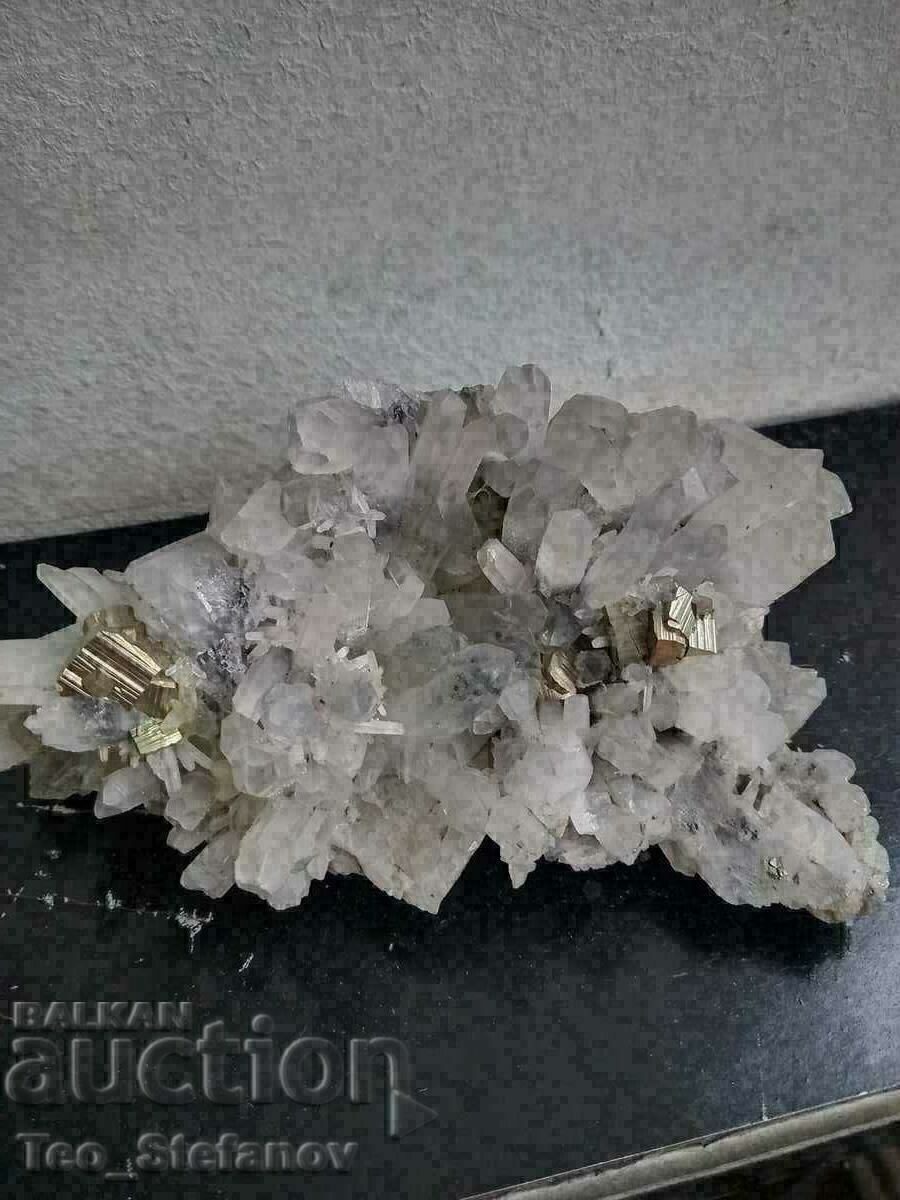 Beautiful druse mountain crystal, quartz, pyrite, galena