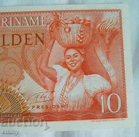 Auction Suriname banknote, 10 guilders, 1963. Auction Suriname banknote, 10 guilders, 1963.