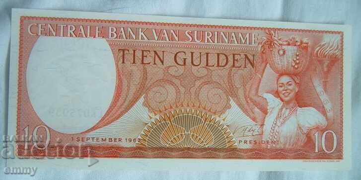 Bancnotă din Surinam, 10 guldeni, 1963.