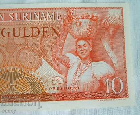 Auction Suriname banknote, 10 guilders, 1963. Auction Suriname banknote, 10 guilders, 1963.